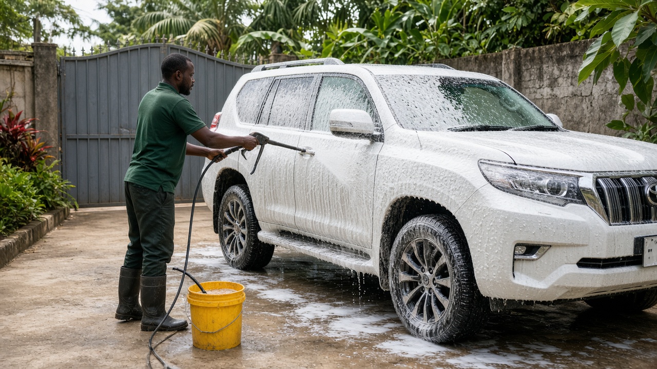 Mobile car detailing at a Kampala home